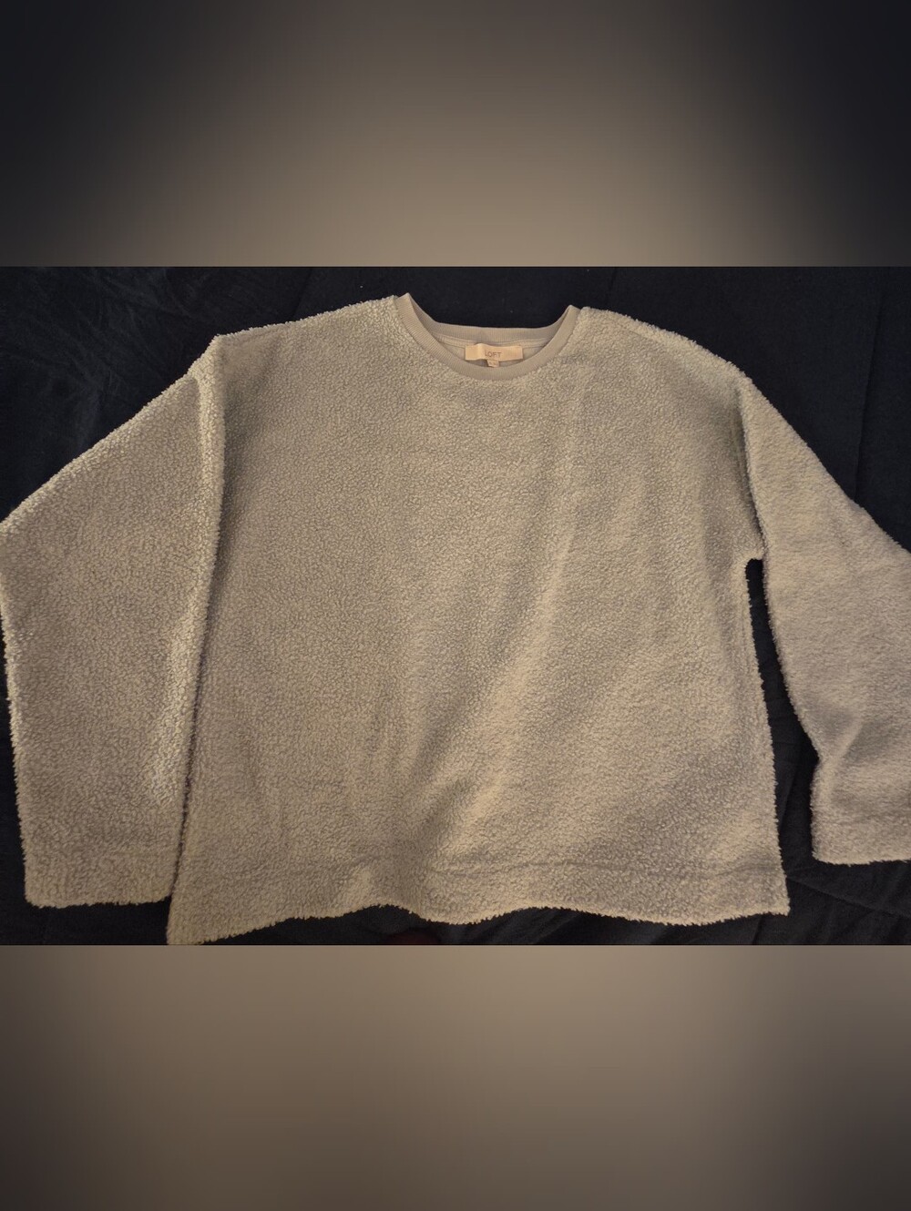 LOFT Light Gray Sherpa Crewneck Sweatshirt Soft Fuzzy Cozy, Size M
